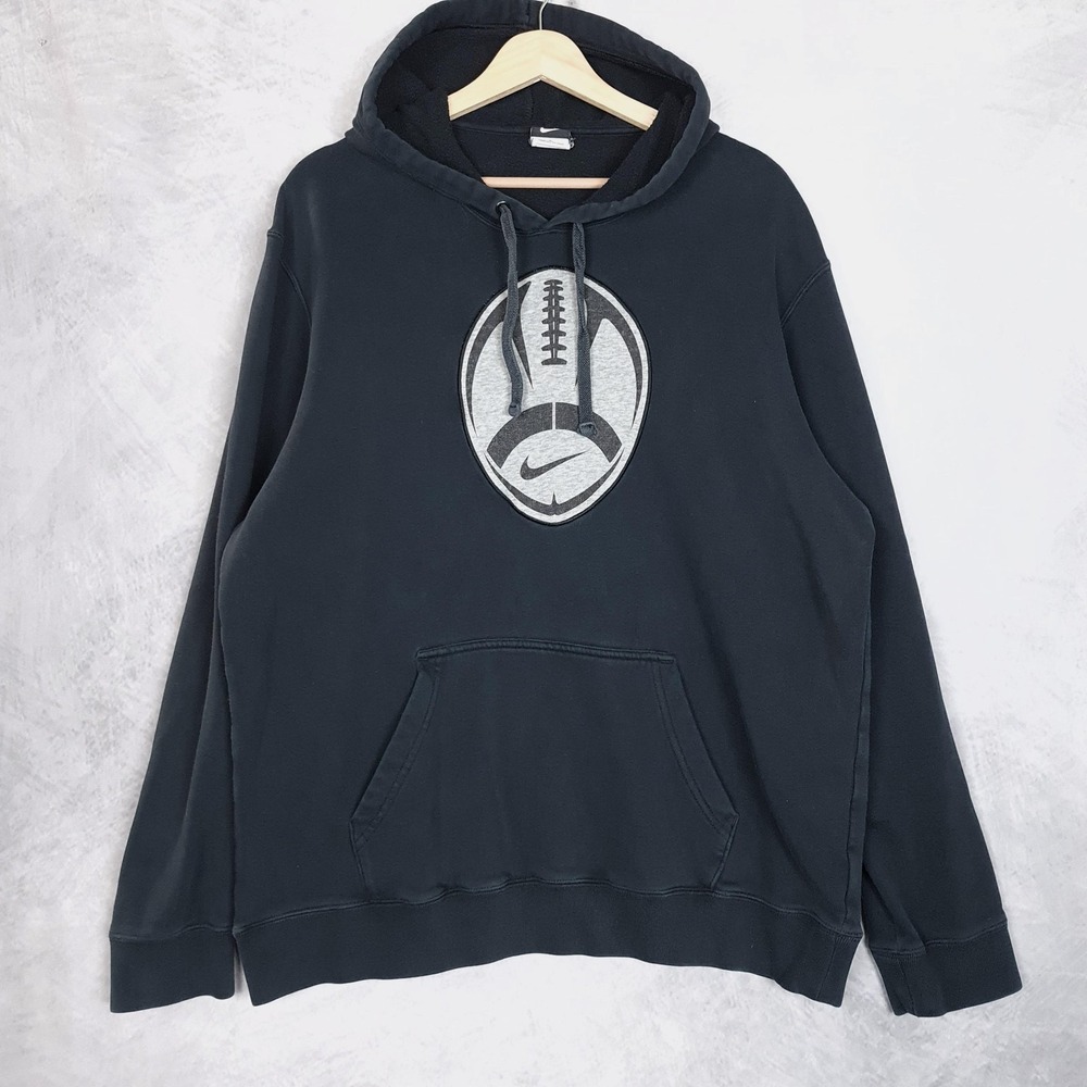 Vintage Y2K Nike Football Hoodie Mens Large Black Emroidered Center Swoosh